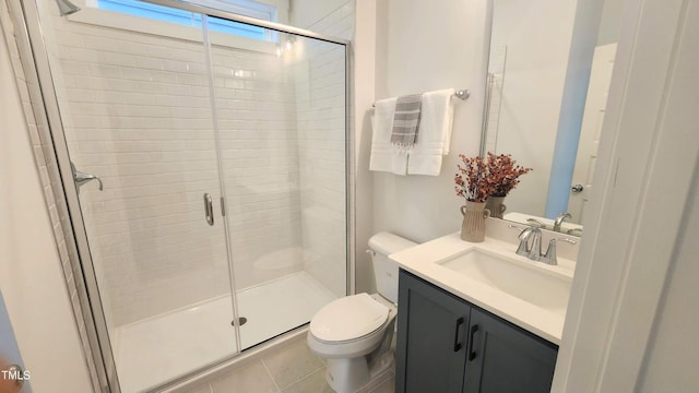 1237 Porters Call Dr, Wendell, NC 27591 - bathroom with vanity, a shower stall, and tile patterned flooring