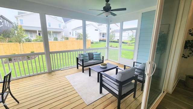 1237 Porters Call Dr, Wendell, NC 27591 - sunroom featuring an outdoor living space and ceiling fan