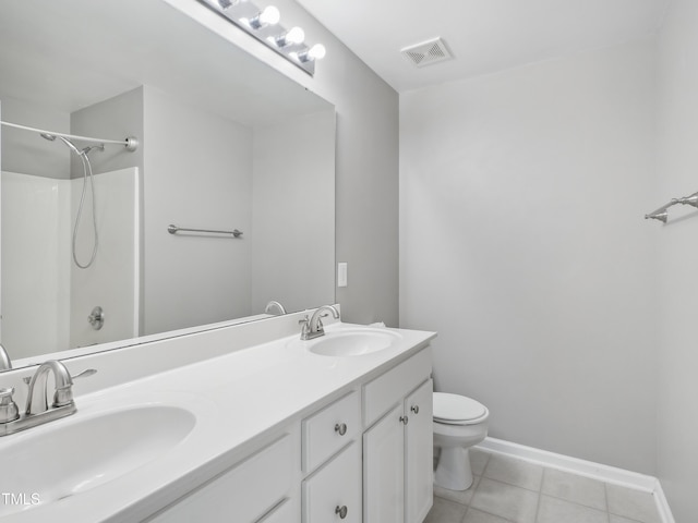 full bath with visible vents, a sink, tile patterned floors, and toilet