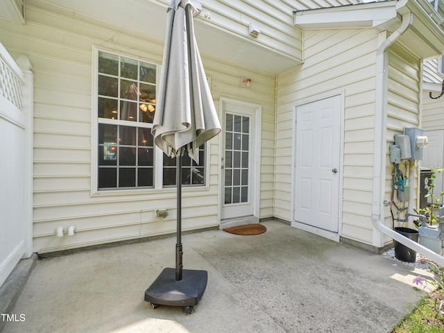 property entrance with a patio