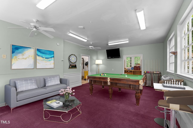 373 Sagamore Dr, Louisburg, NC 27549 - rec room with carpet floors, a ceiling fan, and pool table