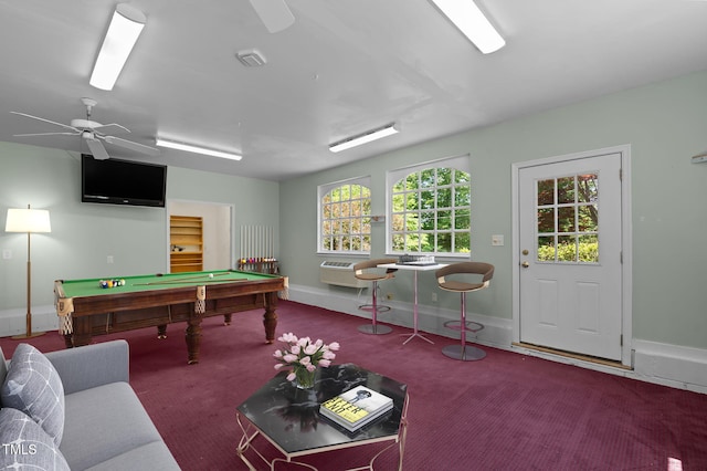 373 Sagamore Dr, Louisburg, NC 27549 - playroom with billiards, ceiling fan, baseboards, and carpet floors