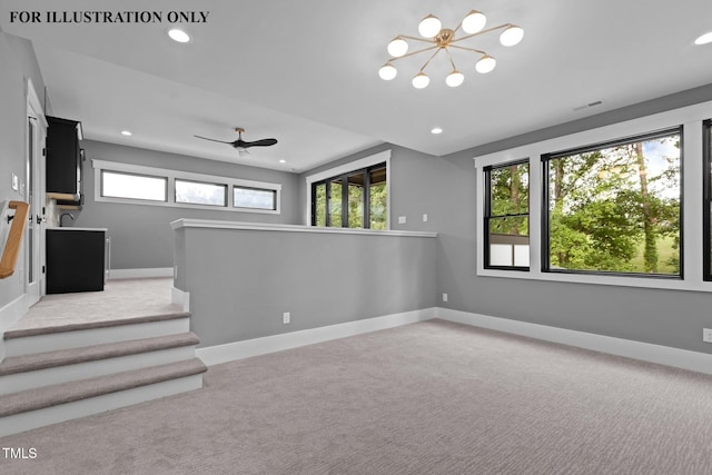 unfurnished living room with recessed lighting, carpet, and visible vents