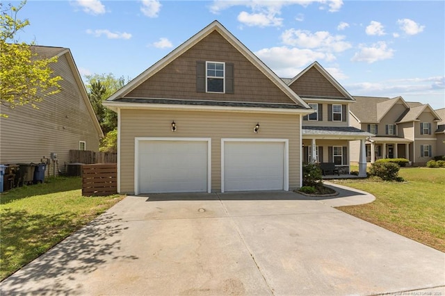 4016 Baywood Point Dr, Fayetteville, NC 28312 - craftsman inspired home featuring a front yard, fence, concrete driveway, and central air condition unit