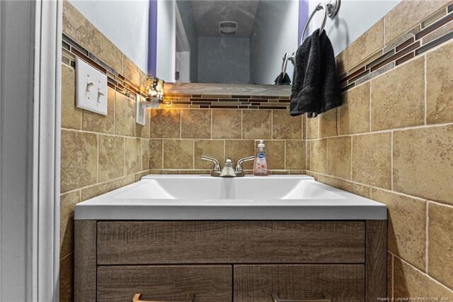 4016 Baywood Point Dr, Fayetteville, NC 28312 - bathroom with vanity and tile walls