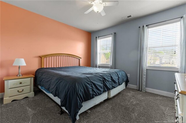 4016 Baywood Point Dr, Fayetteville, NC 28312 - bedroom with visible vents, baseboards, ceiling fan, and carpet