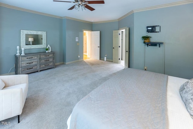 5129 Bartons Enclave Ln, Raleigh, NC 27613 - carpeted bedroom with ornamental molding, baseboards, and ceiling fan