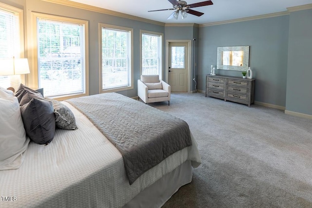 5129 Bartons Enclave Ln, Raleigh, NC 27613 - bedroom with crown molding, baseboards, carpet, and ceiling fan