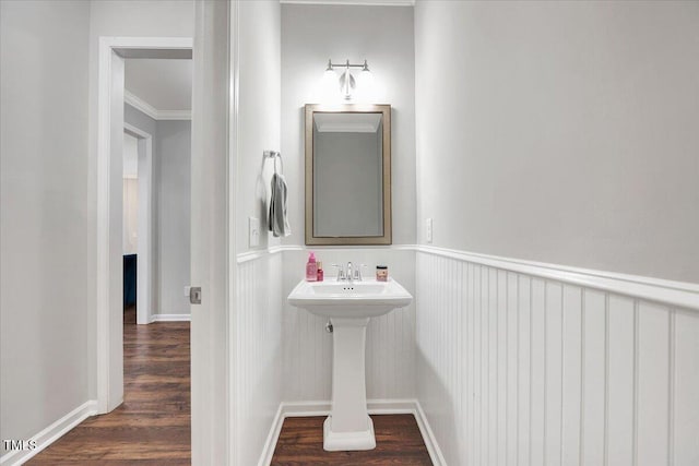 108 Princess Pl, Morrisville, NC 27560 - bathroom featuring a sink, crown molding, and wood finished floors