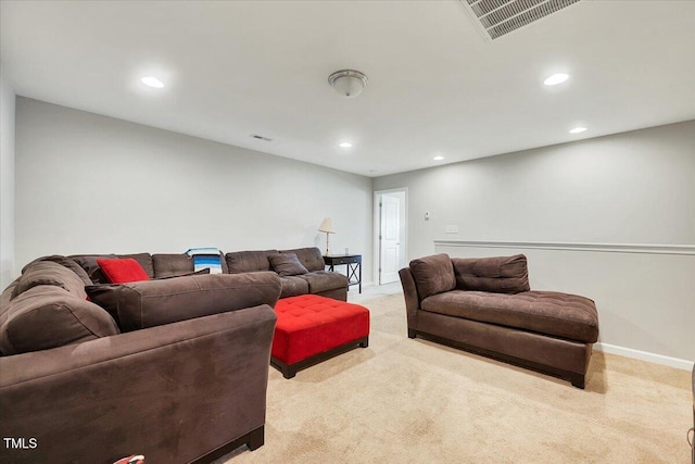 108 Princess Pl, Morrisville, NC 27560 - living room featuring light carpet, baseboards, visible vents, and recessed lighting