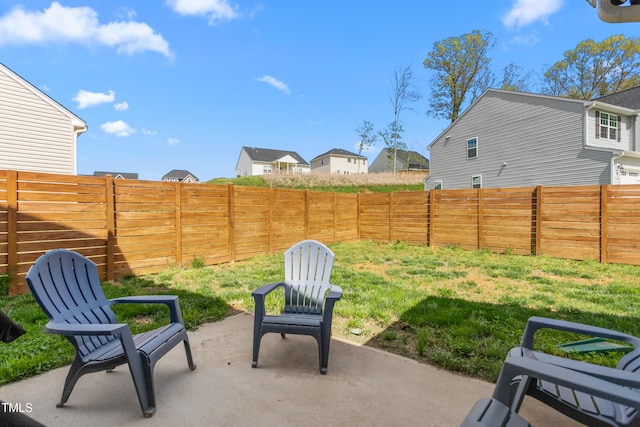 view of yard featuring a patio and a fenced backyard