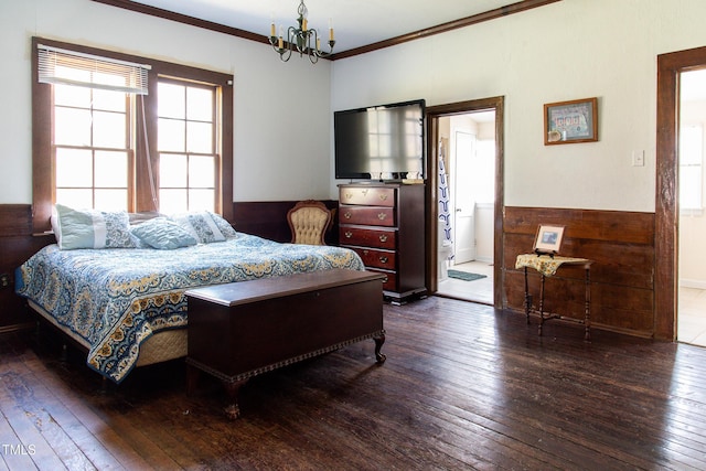 1556 Pleasants Rd, Wendell, NC 27591 - bedroom featuring ornamental molding, an inviting chandelier, and hardwood / wood-style flooring