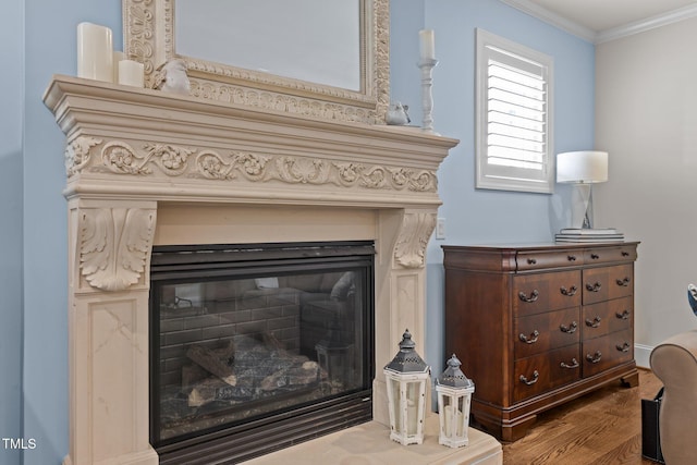 1512 Piazzo Ct, Apex, NC 27502 - detailed view of ornamental molding, wood finished floors, and a high end fireplace