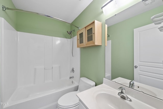 full bath featuring toilet, shower / bathtub combination, vanity, and visible vents