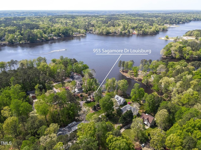955 Sagamore Dr, Louisburg, NC 27549 - aerial view with a water view and a forest view