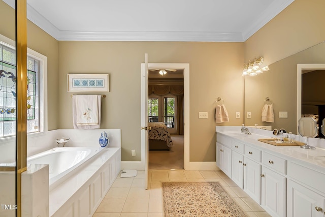 955 Sagamore Dr, Louisburg, NC 27549 - ensuite bathroom with crown molding, a garden tub, ensuite bathroom, and tile patterned flooring
