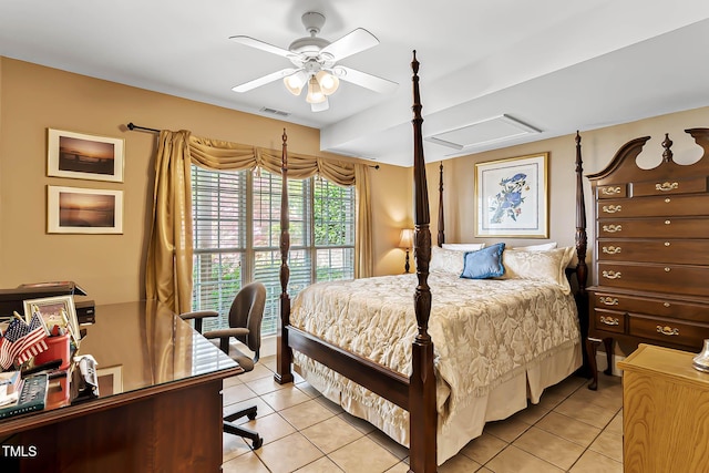 955 Sagamore Dr, Louisburg, NC 27549 - bedroom with visible vents, ceiling fan, and light tile patterned flooring