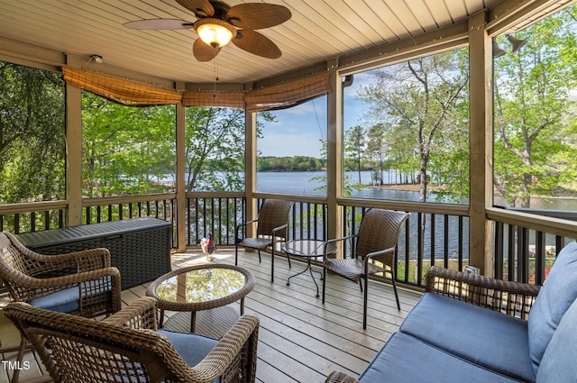 955 Sagamore Dr, Louisburg, NC 27549 - sunroom / solarium with a water view, a healthy amount of sunlight, and ceiling fan