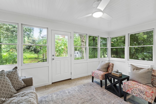 4902 Brookhaven Dr, Raleigh, NC 27612 - sunroom featuring a ceiling fan and an outdoor hangout area
