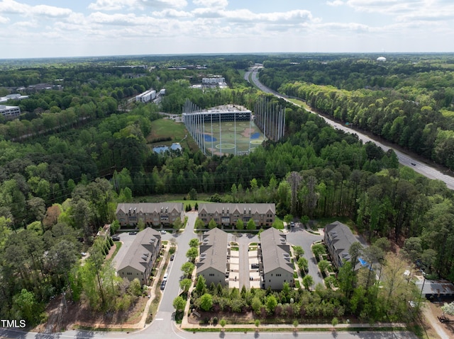 aerial view with a wooded view