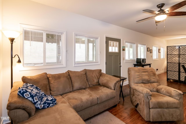 142 Blackhawk Dr, Louisburg, NC 27549 - living area featuring wood finished floors, baseboards, and a ceiling fan