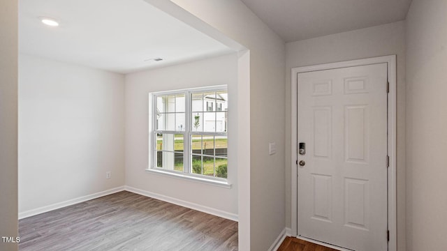 entrance foyer featuring wood finished floors, baseboards, and plenty of natural light