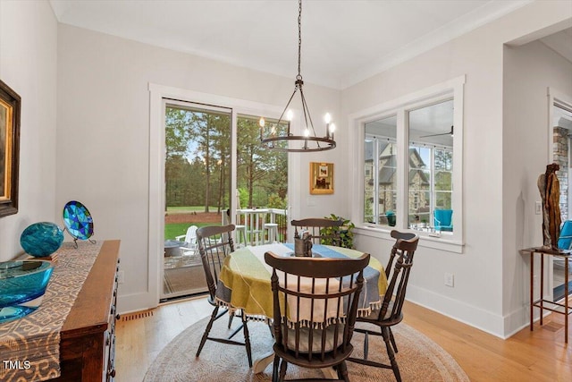 749 Golfers Vw, Pittsboro, NC 27312 - dining room with light wood-style floors, a healthy amount of sunlight, and an inviting chandelier