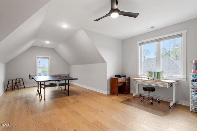 749 Golfers Vw, Pittsboro, NC 27312 - rec room featuring light wood finished floors, baseboards, and vaulted ceiling