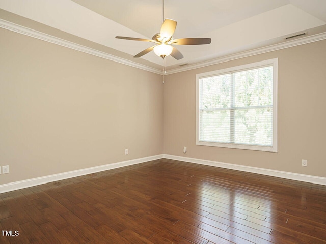 65 N Wilders Ridge Way, Clayton, NC 27527 - empty room with a ceiling fan, dark wood finished floors, and ornamental molding