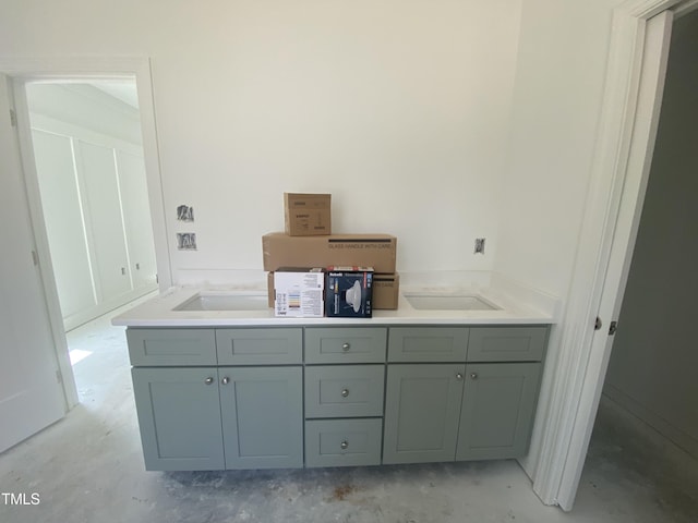 102 Rae Dr, Pikeville, NC 27863 - full bathroom featuring double vanity and unfinished concrete floors