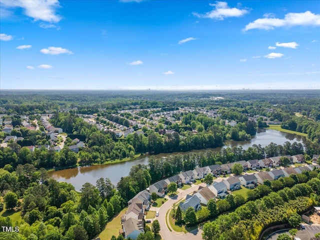 aerial view with a water view and a residential view