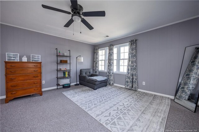 211 Edgewood Ave, Clinton, NC 28328 - unfurnished room featuring ornamental molding, a ceiling fan, and visible vents
