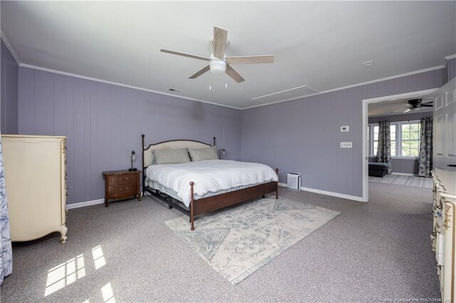 211 Edgewood Ave, Clinton, NC 28328 - bedroom with a ceiling fan, attic access, baseboards, and ornamental molding