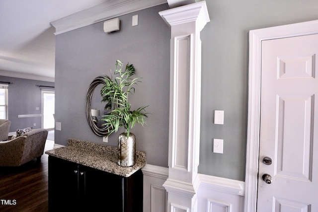 126 Willow Weald Ct, Fuquay Varina, NC 27526 - foyer featuring dark wood-style flooring and ornamental molding