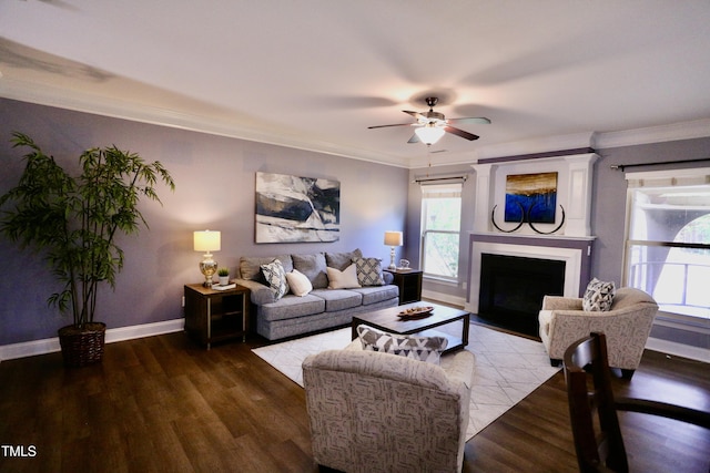 126 Willow Weald Ct, Fuquay Varina, NC 27526 - living room with healthy amount of natural light, ceiling fan, wood finished floors, and ornamental molding