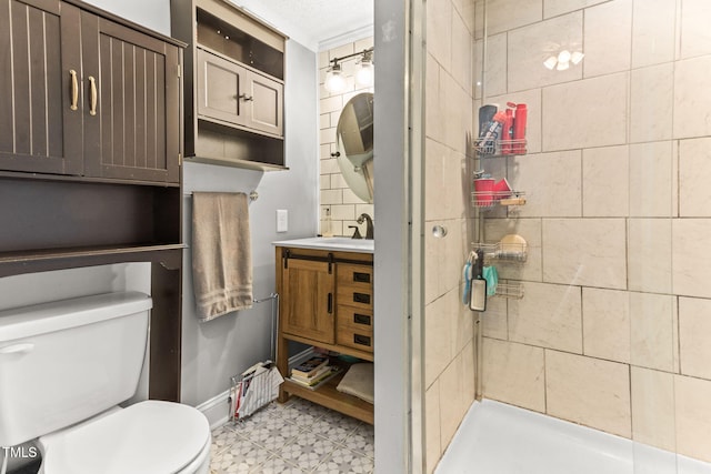 2102 Courtland Dr, Sanford, NC 27330 - bathroom with a shower stall, toilet, vanity, and tile patterned floors