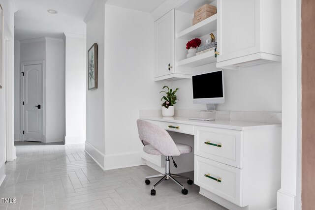 123 Trellingwood Dr, Morrisville, NC 27560 - office with built in study area, baseboards, and ornamental molding