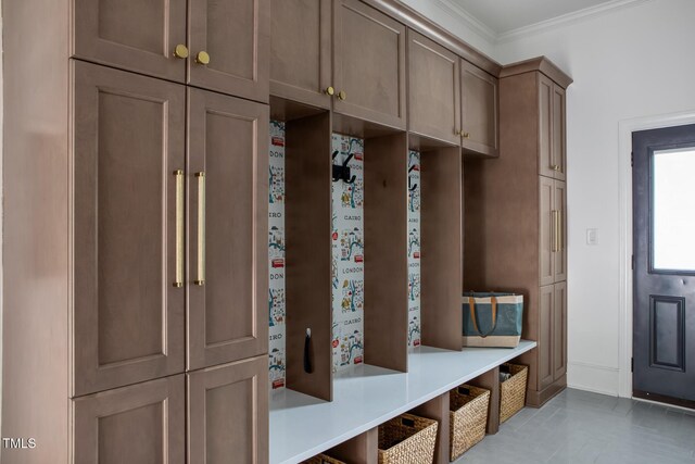 123 Trellingwood Dr, Morrisville, NC 27560 - mudroom featuring ornamental molding and baseboards