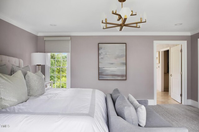 123 Trellingwood Dr, Morrisville, NC 27560 - bedroom featuring a chandelier, ornamental molding, and baseboards