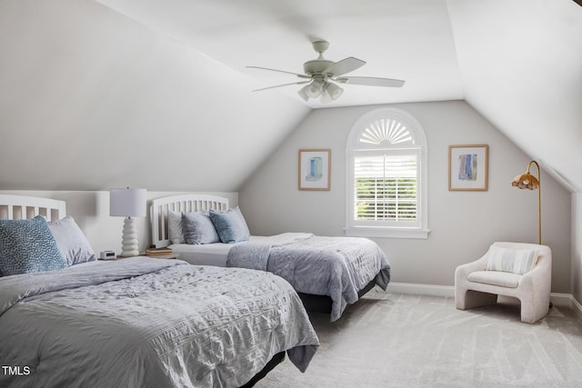 123 Trellingwood Dr, Morrisville, NC 27560 - carpeted bedroom with lofted ceiling, baseboards, and ceiling fan