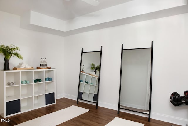 123 Trellingwood Dr, Morrisville, NC 27560 - unfurnished bedroom with wood finished floors, baseboards, and a ceiling fan