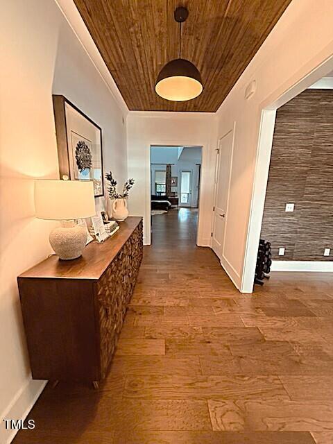 127 Sanderway Dr, Chapel Hill, NC 27516 - corridor with wooden ceiling and wood finished floors