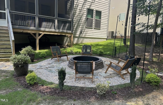 127 Sanderway Dr, Chapel Hill, NC 27516 - view of patio with an outdoor fire pit and stairway
