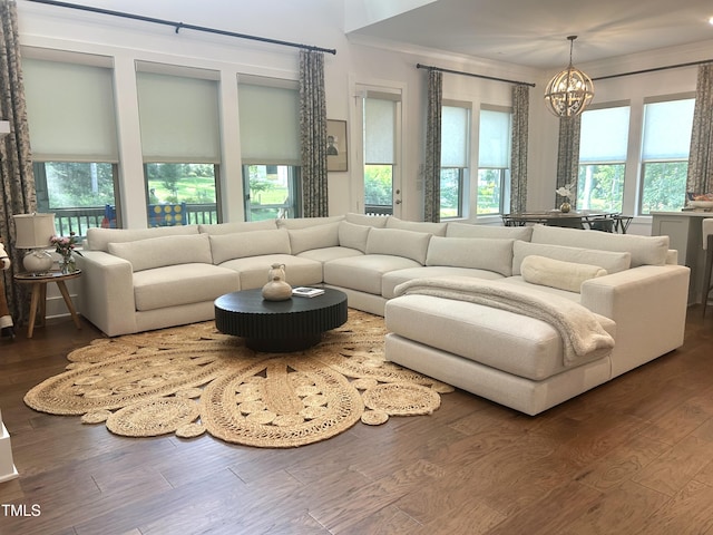 127 Sanderway Dr, Chapel Hill, NC 27516 - living area with a chandelier, healthy amount of natural light, and wood finished floors