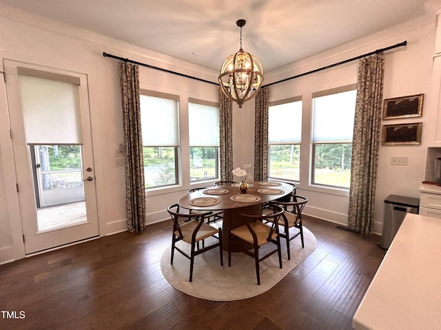 127 Sanderway Dr, Chapel Hill, NC 27516 - dining room with a chandelier, healthy amount of natural light, and dark wood-style flooring