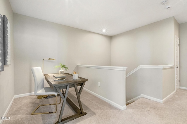 home office with recessed lighting, baseboards, and carpet floors