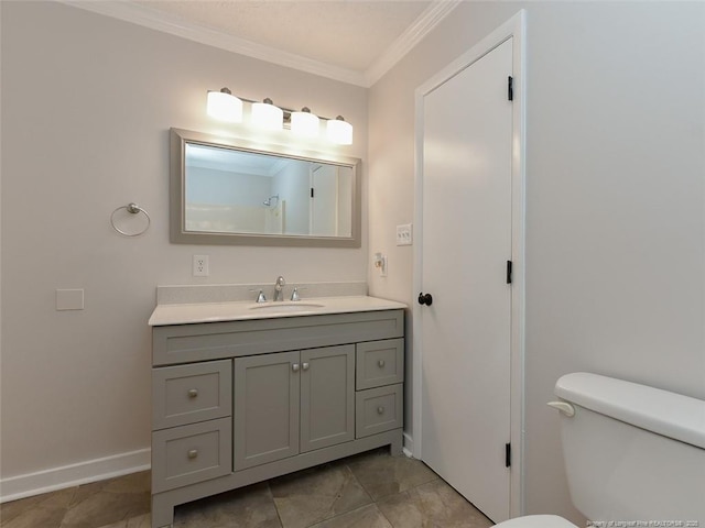 494 Wilder Dr, Fayetteville, NC 28314 - full bathroom featuring baseboards, toilet, crown molding, vanity, and tile patterned floors