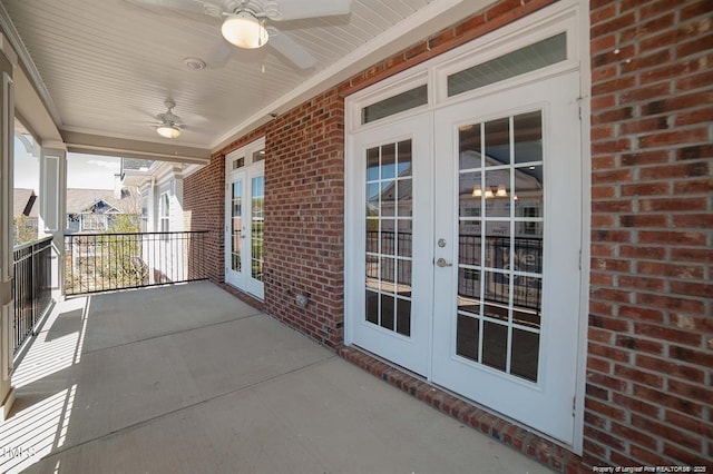 view of patio / terrace featuring french doors and a ceiling fan