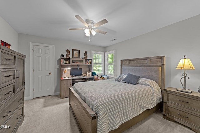 2520 Ashley Ct, Raleigh, NC 27607 - bedroom featuring visible vents, light colored carpet, baseboards, and ceiling fan