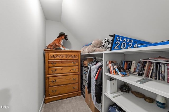 2520 Ashley Ct, Raleigh, NC 27607 - walk in closet featuring vaulted ceiling and light carpet